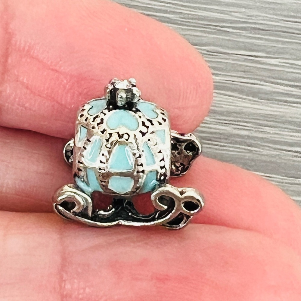 Silver plated blue enamel CARRIAGE bracelet charm